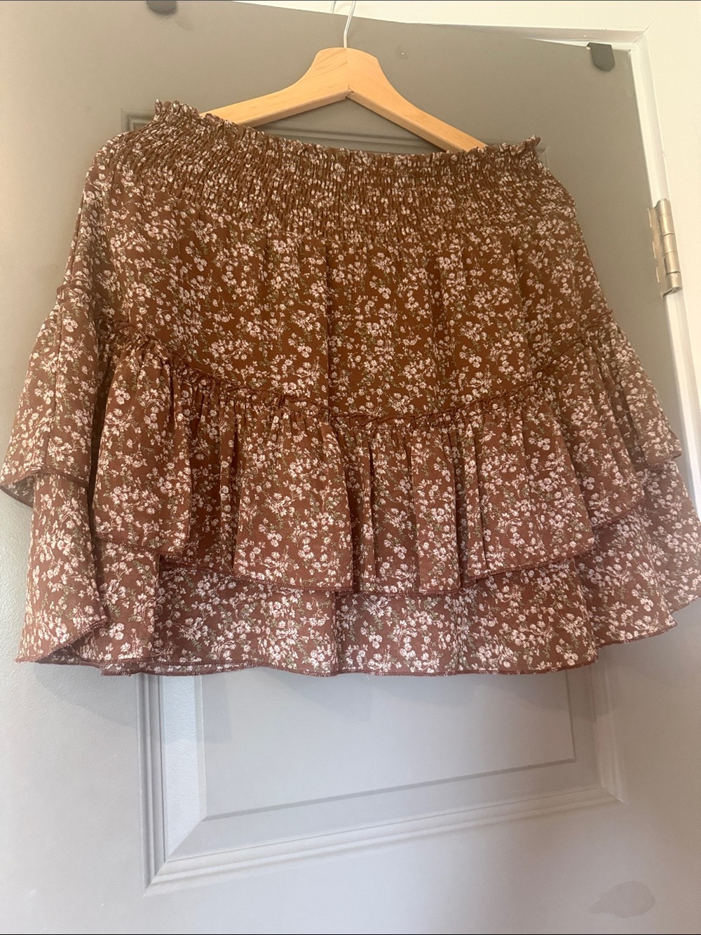 Altar'd State Brown Floral Ruffle Skirt